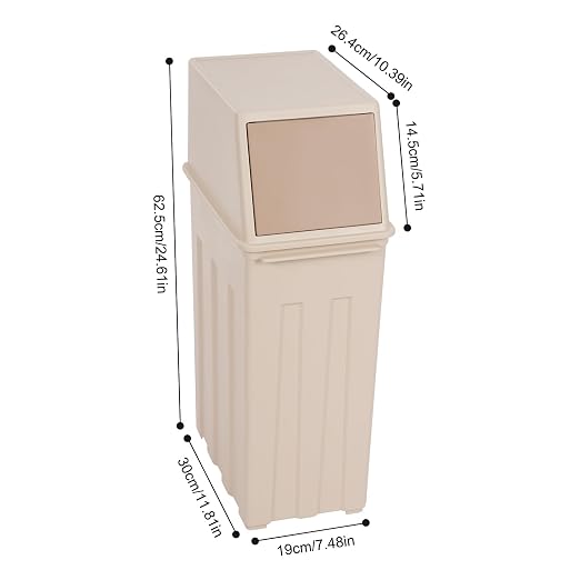 8-Gallon/30L Slim Trash Can with Lid, Modern Kitchen & Office Tall & Narrow Garbage Bin, Odor-Proof Large Capacity, Flap Cover for Home, Bathroom, Outdoor (Khaki)