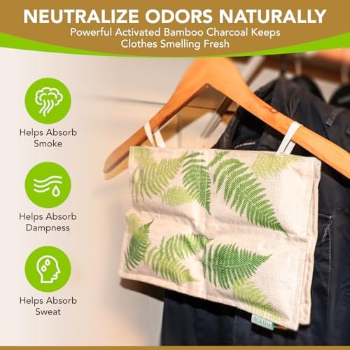 Hanging Bamboo Charcoal Natural Odor Absorber for Clothing, Closets, Wetsuits, Gym Bags & More – Fragrance-Free, Chemical Free, Reusable, Long-Lasting (3-Pack)