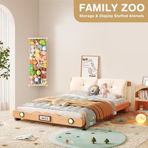 Stuffed Animal Storage Toy Organizer(Patented) - Large Corner Stuffed Animal Holder Length Adjustable - Wall Plush Storage for Nursery Playroom Bedroom Kids Room (Beige)