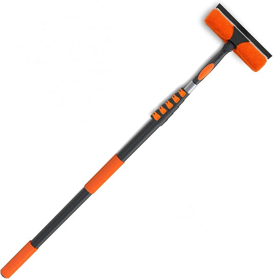 30FT Window Squeegee with Extension Pole, 2-in-1 Squeegee for Window Cleaning, Professional Cleaning Kit for Home with 24FT Telescoping Pole for Outdoor Indoor Use