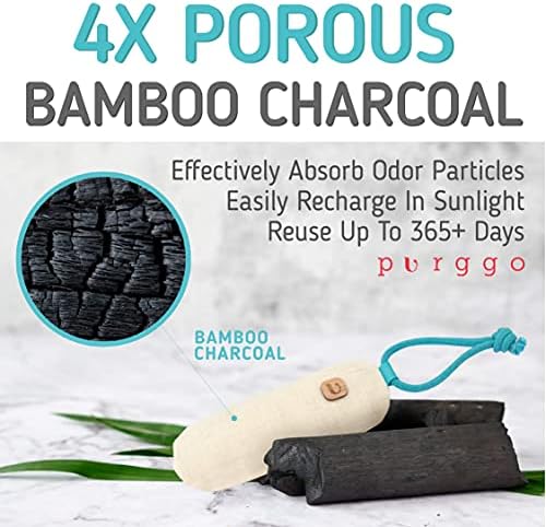 PURGGO Bamboo Charcoal Air Purifying Bag - Lasts 365+ Days - Shoe Deodorizer, Odor Eliminator - No Chemicals - Air Freshener for Shoes and Closet - Remove Odor Naturally [2 Pack] [Beige]