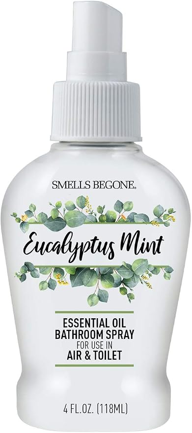 SMELLS BEGONE 4 oz Essential Oil Bathroom Spray - Instantly Eliminate Toilet & Bathroom Odors - Air Freshener Made with Essential Oils (Eucalyptus Mint)