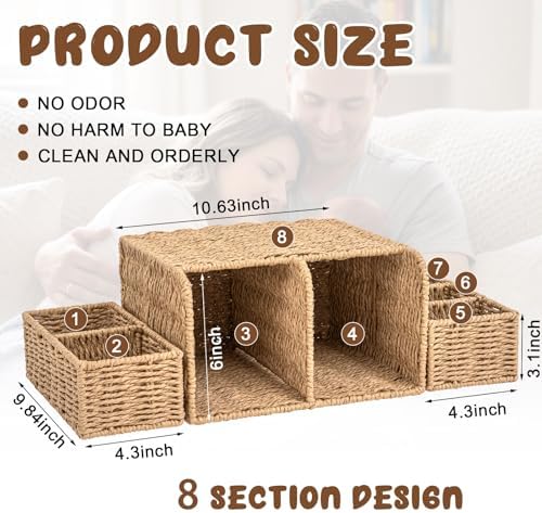 Large Wicker Diaper Caddy Changing Table Organizer, Khaki, Paper | Detachable Modular Diaper Caddy for Nursery, Woven Diaper Storage Dispenser Basket for Nursery Diapering Baby Essentials Gift
