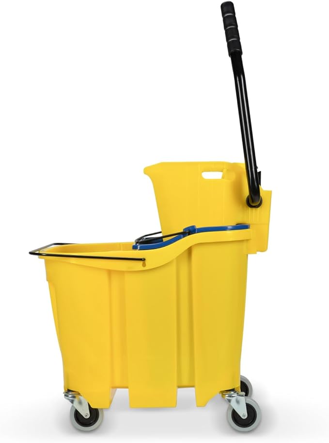SPARTA 35 Qt Mop Bucket System with Wringer and Insert, Yellow | OmniFit, Polypropylene, 200,000-Cycle Wringer, Clean and Soiled Water Separation, Non-Marking Swivel Casters