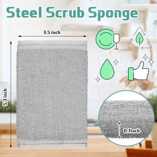 Thyle 8 Pack Steel Wool Scrubber Kitchen Sponges, Heavy Duty Non Scratch Metal Sponges, Reusable Cleaning Scrub Pads for Dishes, Pots, Pans, Sink and Tough Hard Stains (Gray)