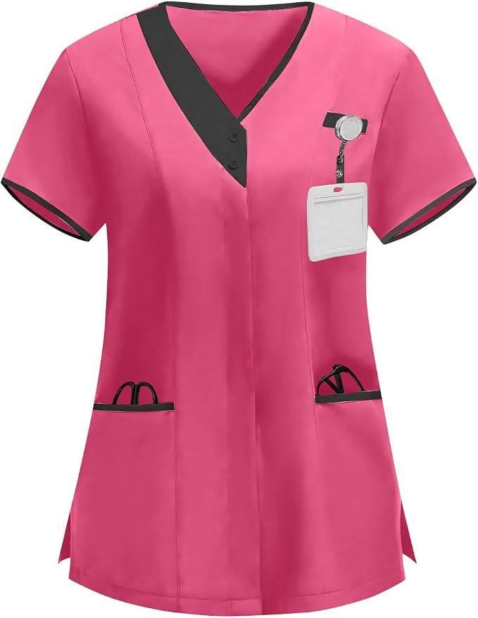 2026 Housekeeping Uniform Cleaning Uniforms - Button V Neck Top & Pants with Multi Pockets - Scrubs for Women