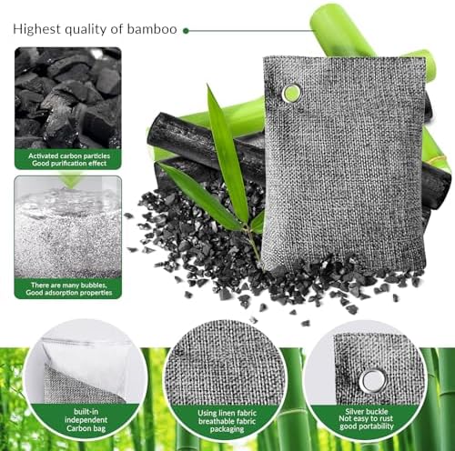 2 Bags Natural Air Purifying Bag | Bamboo Charcoal Odor Absorber for Home & Car | Closet Odor Eliminator, Small Room Deodorizer & Car Air Freshener | Charcoal Bags (100g gray3, Unscented)