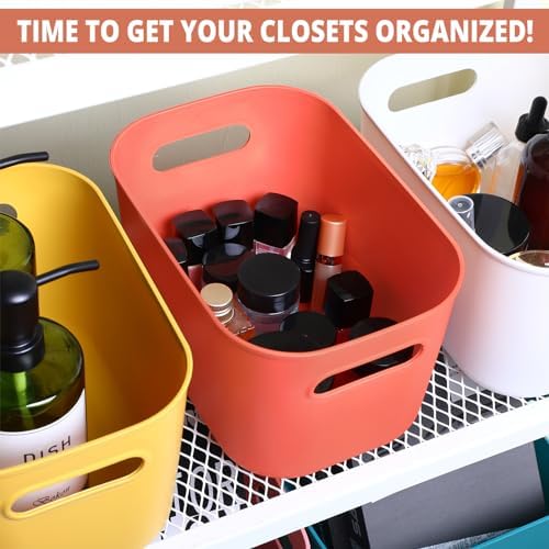 10 Pack Plastic Storage Bins for Classroom Organization School Supplies | 9.7" x 6.9" x 5.7" Small Colorful Bins, Built in Handles, Stackable Design, Teacher Desk Use, Home School Library Ready