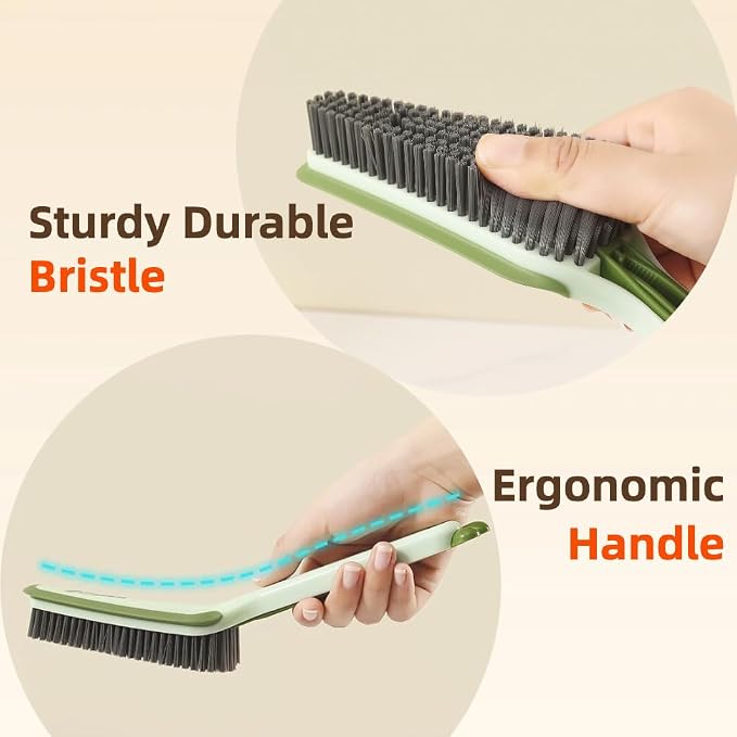 3-in-1 Detail Cleaning Brush, Crevice Grout Brush, Green | Detachable Design Converts Between a Narrow Crevice Brush and Surface Scrubber, Ergonomic Grip & Hard Bristles for Deep Clean