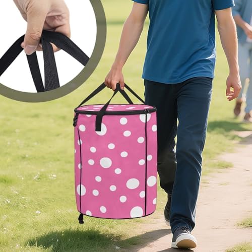Collapsible Trash Can Polka Dot Camping Garbage Can with Lid Reusable Yard Leaf Waste Bag Perfect for Leaf Removal, Yard Clean-Up