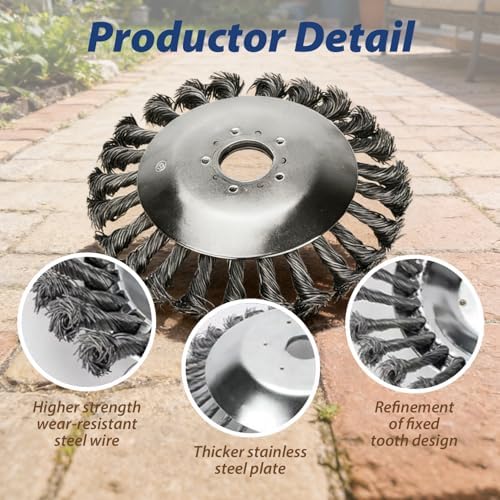 6-Inch Universal Weed Brush Head Heavy Duty Steel Weed Trimmer Attachment Fits Most String Trimmers for Roads, Bricks, Rims on Driveway, Cleaning Moss, Weeds and Stains.
