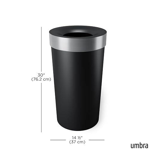 Umbra Vento Kitchen Trash Can, Open Top Bin, 16.5 Gallon, Black/Nickel | Brushed metal accents, bag concealing design, easy wipe clean, fits home and office, durable plastic