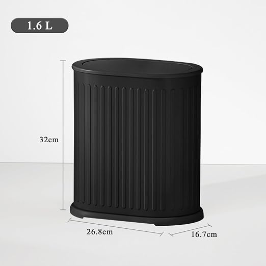 1.6 Gallon Trash Can with Lid, Small Bathroom Trash Can Wastebasket, Slim Garbage Can with Inner Bucket, Press Top Lid Garbage Container Bin for Kitchen, Home, Office, Bedroom, Living Room (Black)