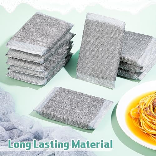 Thyle 12 Pack Steel Wool Scrubber Kitchen Sponges, Heavy Duty Non Scratch Metal Sponges, Reusable Cleaning Scrub Pads for Dishes, Pots, Pans, Sink and Tough Hard Stains (Gray)