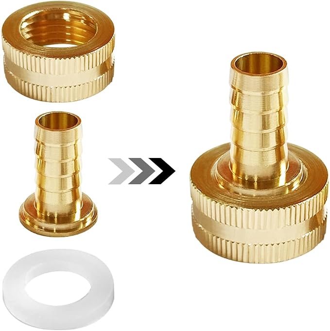 Uenede Brass 1/4" Barb to 3/4" GHT Female Garden Hose End Connector, 2PCS | Splicer Mender Repair Fitting Fit for 1/4"ID Garden Hose Includes Clamps