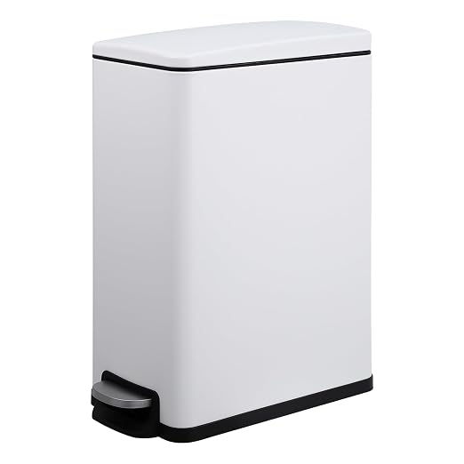 Jojoka Slim Narrow 12 Gallon/45L Stainless Steel Trash Can with Lid, Step Pedal Garbage Can, Soft Close Stay Open Lid, Space Saving Bin with Removable Inner Bucket for Kitchen, Bathroom,White