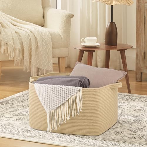 OIASKET Large Blanket Basket, Jute Blanket Storage Living Room, Rectangle Woven Baskets for Storage Toys, Towels, Dirty Clothes Organizer Bins (Jute)
