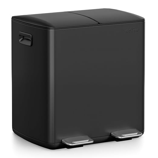 mVm Dual Trash Can, 10.6 Gal (2x5.3Gal) Wide Type Kitchen Trash Can with Thick Lids, 2 Compartment Recycling Bin Combo for Kitchen Office (Black)