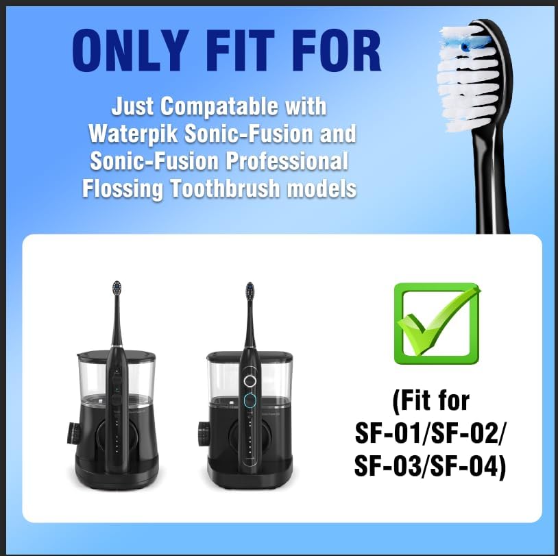 Replacement Heads for WaterPik Sonic Fusion 3Pack | Replacement Brush Heads for WaterPik Sonic Fusion 2.0 Flossing Toothbrush SF-01/SF-02/SF-03/SF-04 with Cover,Black