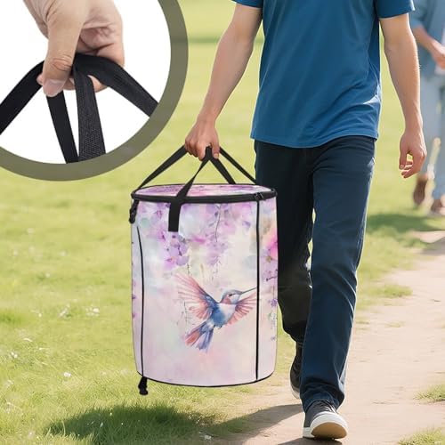 doginthehole Watercolor Florla Hummingbird Collapsible Trash Can Portable Tall Trash Can Oval Recycling Bin 22.83x17.71 Outside Garbage Bin Storage Bag Zipper Lid for Camping RV's Yard Home Decor