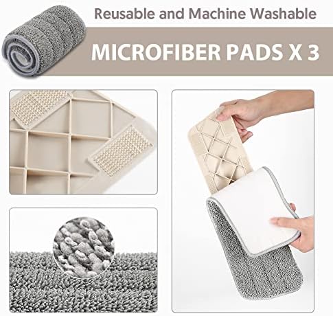 HOMTOYOU Spray Mops for Floor Cleaning: Wet Mop with 3 Washable Pads | Microfiber, Multi-Surface Floor Cleaning, Wet and Dry Use, Rotating Head, 410ML Refillable Bottle