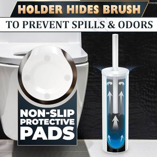 White Toilet Brush and Holder Set, Freestanding, Splash Protection | Toilet Brush with Holder Set for Bathroom Cleaning with Removable Inner Bowl, Freestanding, Waterproof, Corrosion-Resistant