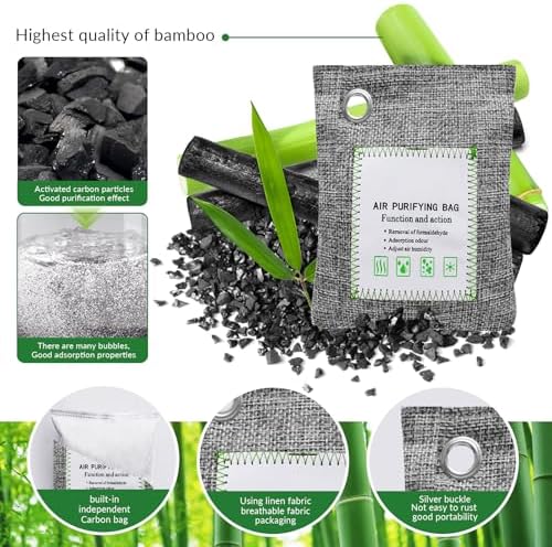 2 Bags Natural Air Purifying Bag | Bamboo Charcoal Odor Absorber for Home & Car | Closet Odor Eliminator, Small Room Deodorizer & Car Air Freshener | Charcoal Bags (100g gray2, Unscented)