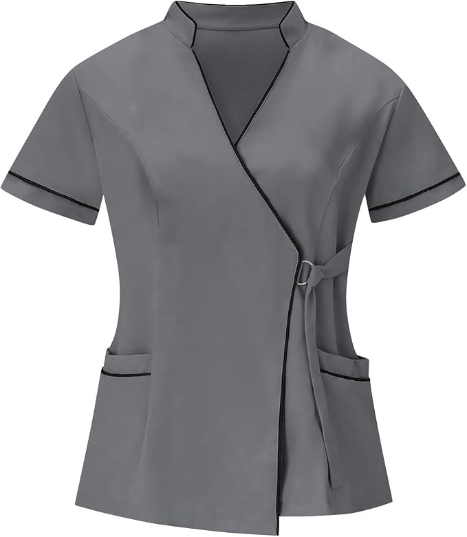 Housekeeping Uniforms for Women Hotel Cleaning Nurse Scrub Sets Stretch Wrap V-Neck Short Sleeve Top and Pants
