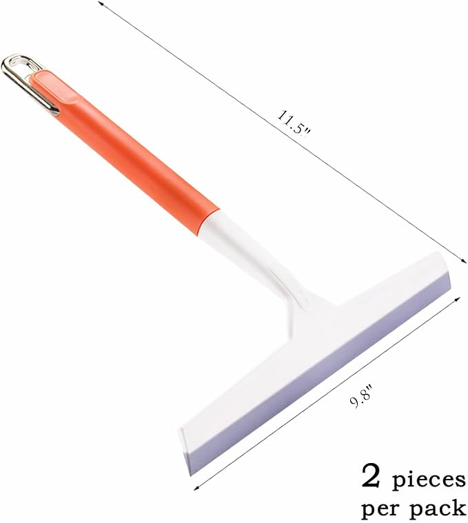 2Pcs 9.8 Inch Silicone Squeegee for Shower Glass Doors,Tiles,Countertops | Streak Free Glass Wiper for Bathroom Mirror, Windows, Tiles, Kitchen Countertops, Multipurpose Cleaning Squeegee Tool