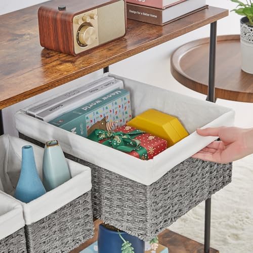 Vagusicc Wicker Basket, Set of 3 Hand-woven Storage Baskets for Organizing, Decorative Rectangle Wicker Storage Basket Bins with Handles, Small Toilet Paper Storage Baskets for Shelves & Decor, Grey