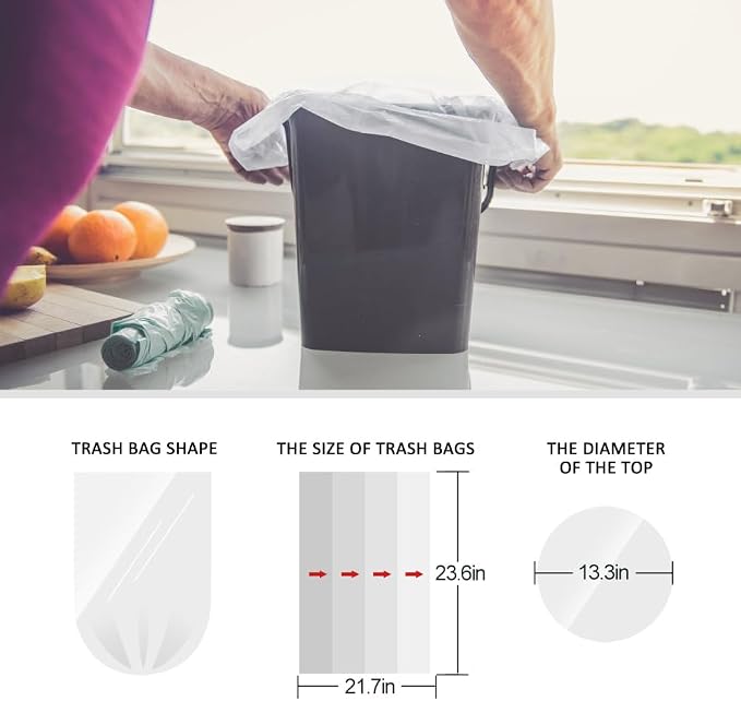 Teivio 6 Gallon 80 Counts Medium Garbage Bags Trash Bags, Bathroom Trash Can Bin Liners, Plastic Bags for home office kitchen,Garden Outdoors waste,Clear | Fit 20-22 Liters,5,5.5,6Gal,Small Plastic Waste Basket Bins Can Liners for Home Bathroom Office ...