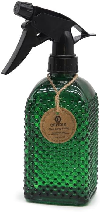 OFFIDIX Fine Mist Plant Mister Adjustable Nozzle Green Spray Bottle 13.5 oz | Glass Misters Bottle Handheld Pressure Watering Can 400ml Empty Vintage Water Mister for Indoor Outdoor Garden Pet Cleaning