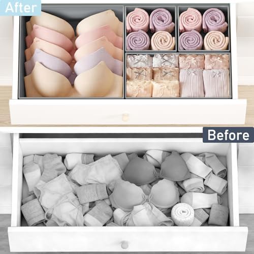 DIMJ Drawer Organizer Clothes, 30 Pack Dresser Organizer, Foldable Closet Organizers and Storage, Fabric Dresser Bins, Drawer Dividers for Nursery, Baby Clothes, Underwears, Sock,Gray