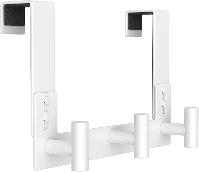 PMMASTO Door Hanger for 1-3/4 Inch Doors, White- 3 Hooks, T Shape | Stainless Steel Door Hooks Organize Coats Towels Robes in Bathrooms Bedrooms Closets