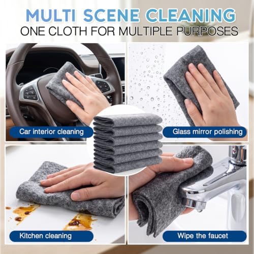 Sawysine 6 Pack Microfiber Cloths with 4 Sponges, Wood Pulp, Gray & Blue | Thickened 11.8x15.7 Inch Towels, Lint Free Streak Free, Heavy Duty for Kitchen Glass Car, Reusable Absorbent