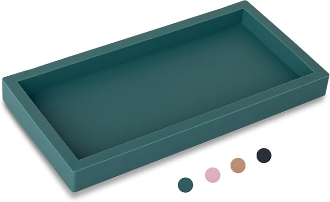 Silicone Bathroom Vanity Tray Dish Soap Holder Sink Organizer, Turquoise | Small, Thickened Silicone, Easy to Clean, Waterproof, Non-Slip, for Countertop, Kitchen, Bedroom, Dresser