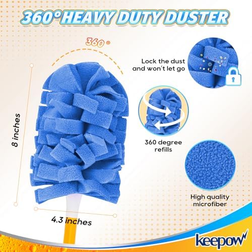 KEEPOW 4Pcs Fleece Heavy Duty Duster Refills Compatible with Swiffer Hand | Reusable Duster Refills with 360 Degree Fleece for Ceiling Fan & Cleaning, Heavy Duty, Handle Not Included, 4 Pack