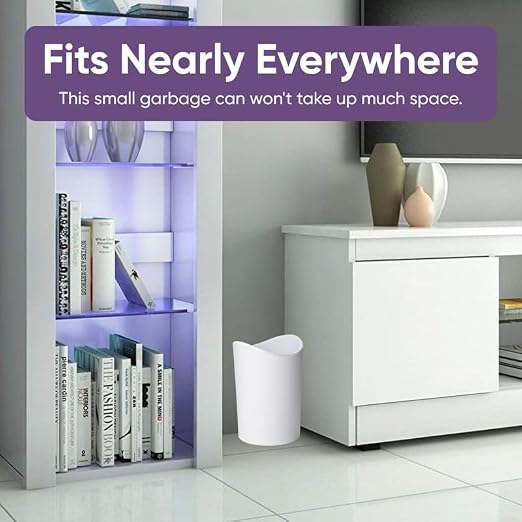 Superio Small Bathroom Trash Can with Lid, Modern White Mini Waste Bin with Swing Lid (1 1/2 Gallon, 6 Liter) Plastic Garbage Can for Kitchen, Bathroom, Bedroom, Office, Under Desk (2, White)