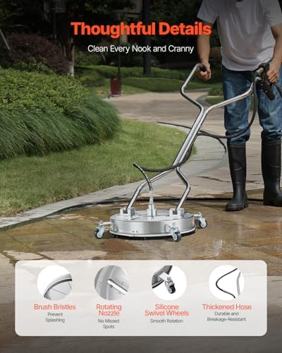 VEVOR 18 Inch Pressure Washer Surface Cleaner, 4000 PSI Stainless Steel Attachment with 4 Wheels, 2 Nozzles, 3/8 Inch Quick Connect and Dual Handle for Concrete, Patio, Sidewalk