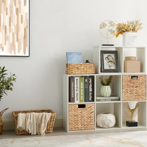 Vagusicc Storage Basket, Set of 2 Hand-woven Water Hyacinth Storage Baskets, Foldable Wicker Storage Basket 13 Inch Cube Storage Bins for Shelves Organizer Square Shelf Baskets, 13''x13''x13''