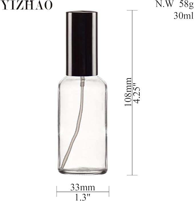 YIZHAO Clear Glass Spray Bottles 1oz, with Small Fine Mist Spray, Metal Cap, Refillable for Essential Oil,Travel,Cleaning,Perfume,Aromatherapy,Makeup – 12 Pcs