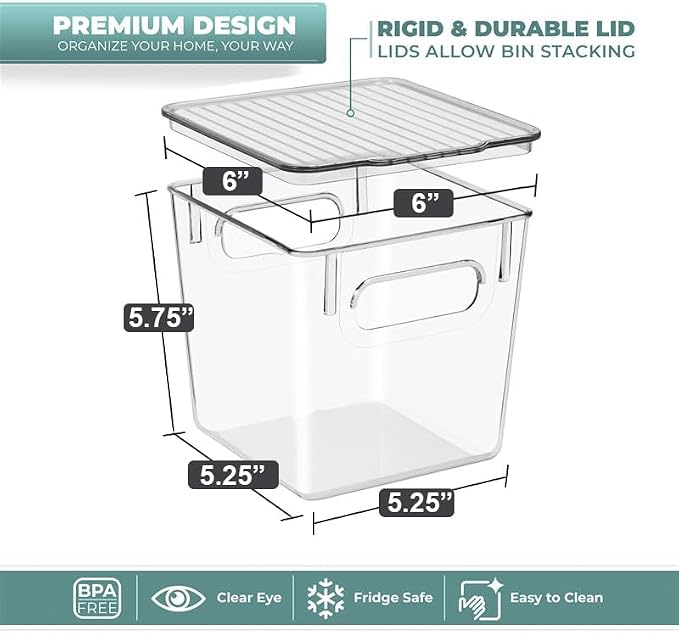 Sorbus Clear Toy Storage Bins with Lids, Stackable (Small, 4 Pack) | Lidded organization keeps food, household items and art supplies contained in closets, bathrooms and home spaces.