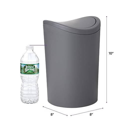 Superio MIni Bathroom Trash Can with Lid, Modern Grey Mini Waste Bin with Swing Lid (1 1/2 Gallon, 6 Liter) Plastic Garbage Can for Kitchen, Bathroom, Bedroom, Office, Under Desk (1, Grey)