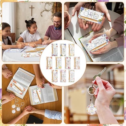 ANGOLIO 230 Spanish Christian Floral Religious Gifts Bulk, Back to School Regalos Bookmarks Cristianos En Español Bible Verse Bamboo Pen Keychain Inspirational Bookmark Gift for Teacher Church Favor