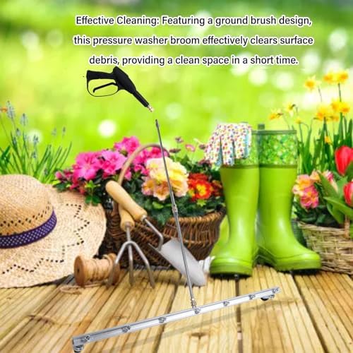 Pressure Water Broom, Stainless Steel Washer Cleaner Power Broom Sweeper for Concrete Driveway Sidewalk Deck Roof Floor Cleaning (for Undercarriage Cleaner)