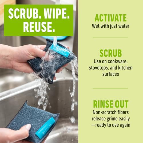 E-Cloth Non-Scratch Scrubbing Pads, Reusable Sink & Dish Sponges - 2 Pack | Reusable Kitchen Sponge for Cast Iron Dishes & Sink, Non Scratch, Multi Purpose Scrubber for Cleaning, Machine Washable