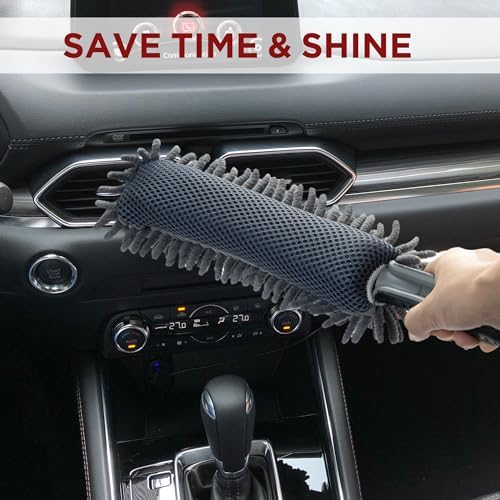 TAKAVU Car Duster Interior, Double-Sided Microfiber, Comfort Handle | Lint & Scratch-Free Cleaning for Trucks, RVs & Vehicles, Includes Microfiber Towel & Storage Bag, Soft