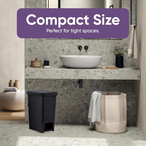 Superio Slim Trash Can with Foot Pedal – 10.5 Gallon Step-On Trash Can with Lid, Large Plastic Garbage Can, Trashcan for Bathroom, Kitchen, Office, Bedroom, Dorm Room, Patio, – Black, 2