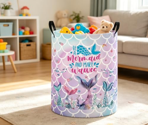 Baby Laundry Basket Baby Nursery Hamper Kids Laundry Basket Toy Storage Bin for Boys Room Decor Gift Baskets for Bedroom Bathroom(Mermaid Tail)