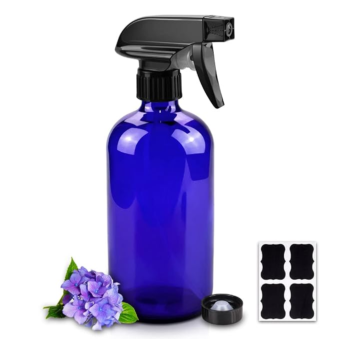 Glass Spray Bottles for Cleaning - 16 oz Refillable Spray Bottles for Hair | Blue Glass, Adjustable Nozzle, Refillable Container, Leak-proof, Spray Bottles for Hair, Cleaning Solutions, Plants, 1 Pack